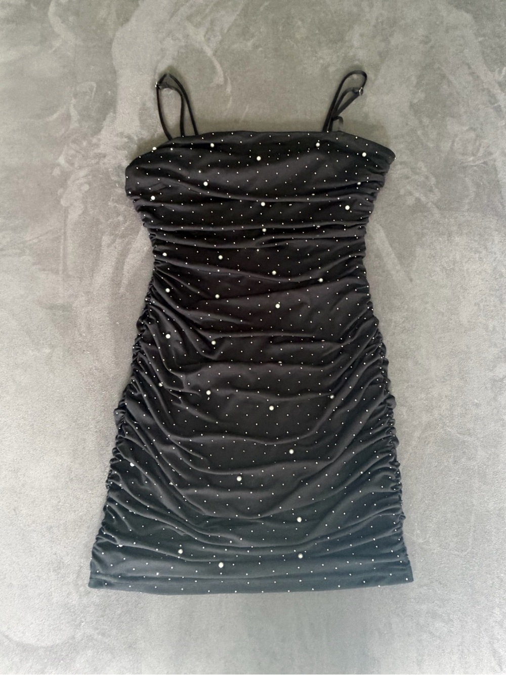 Lovely Day Juniors Girl Large Black Mini Dress with Silver Dot and Pearl Accents